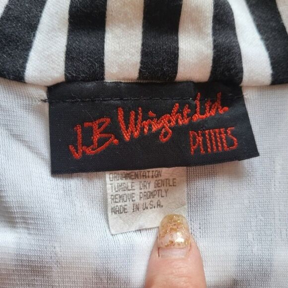J.B. Wright Ltd. Petites Vintage Vertical Stripe Quarter Zip Midi Dress Size 7/8 - Picture 4 of 10